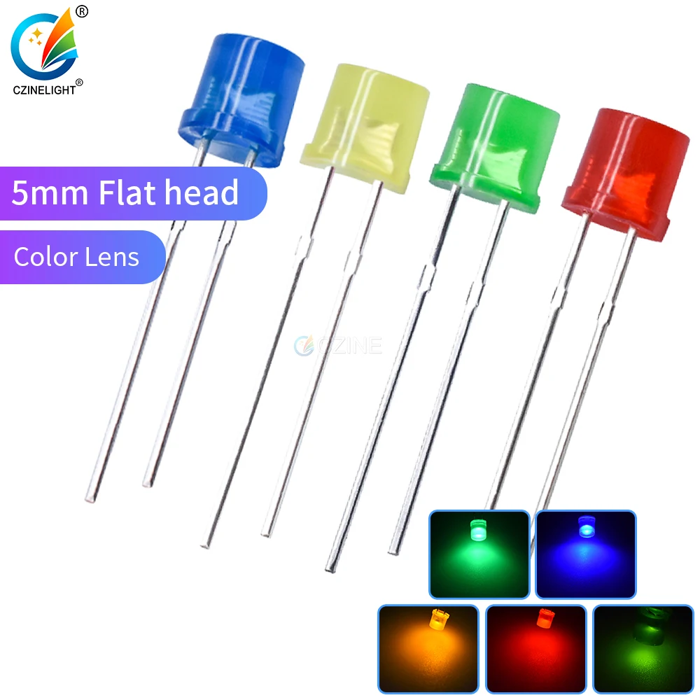 

1000pcs/Bag Czinelight Manufacturer Sales F5 Color Lens Flat Head 5mm Blue Led Emitting Diode