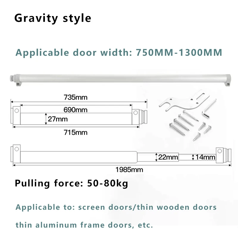 Automatic Sliding Door Closer – Quiet Pneumatic Damping, Adjustable Speed, 20-50KG Or 50-80KG Tension For Doors 29.5” To 51” Wide