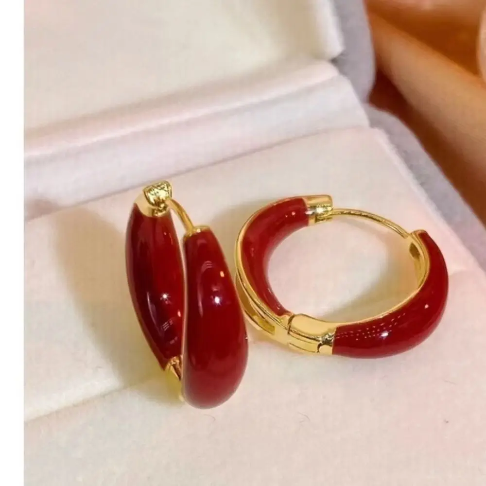 Simple Circle Enamel Hoop Earrings Jewelry Accessories Solid Color Dripping Oil Earring Alloy Hoop Ear Buckle Party