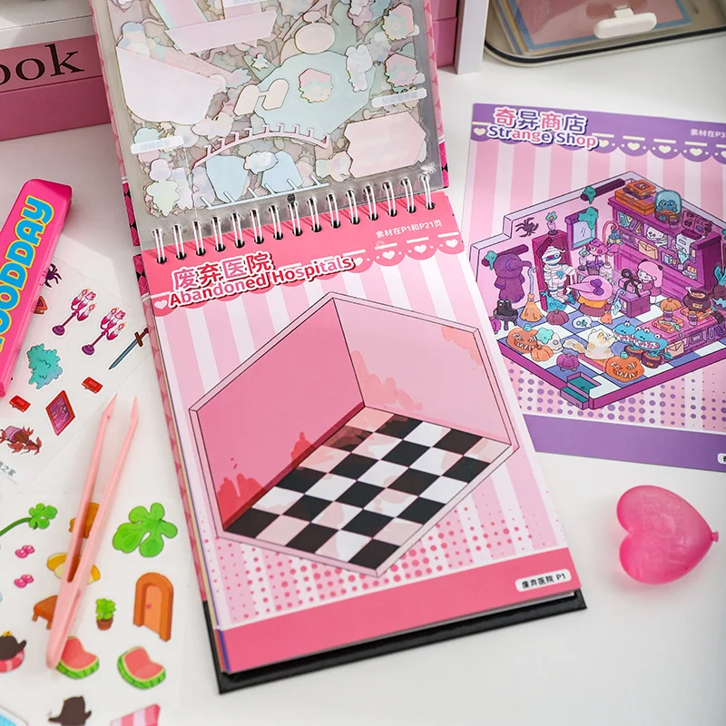 Милые приключения, ужасы, миниатюрные наклейки с пейзажами, книга, 20 шт., 3d наклейки с пейзажами в виде кабины, наклейки-головоломки «сделай сам», детские подарки