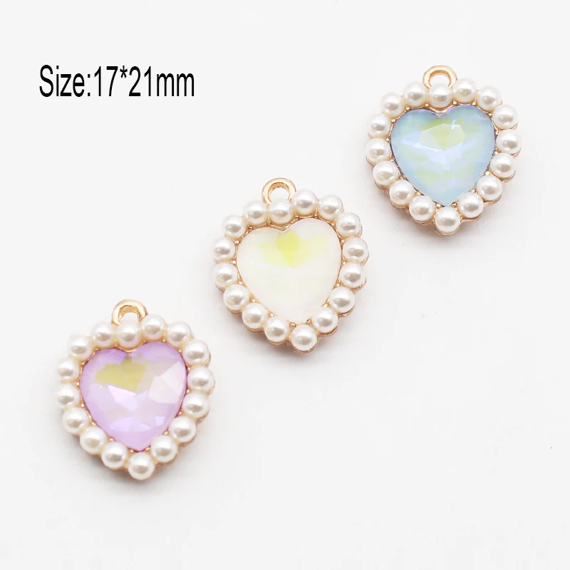 10Pcs 17*21MM Alloy Heart shaped Mocha Artificial Pearl Pendant DIY Bracelet Necklace Earrings Hair Clip Decoration Accessories