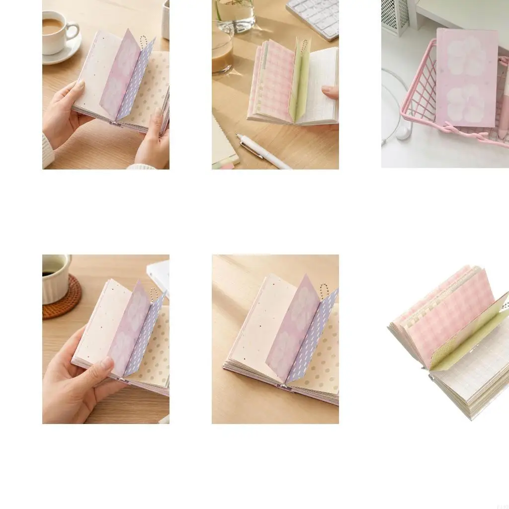 Mini Hardcover Notebook with Decorative Paper Pages, Portable Size 96 Sheets for Handwritten Entries, To-Do Lists, F19E