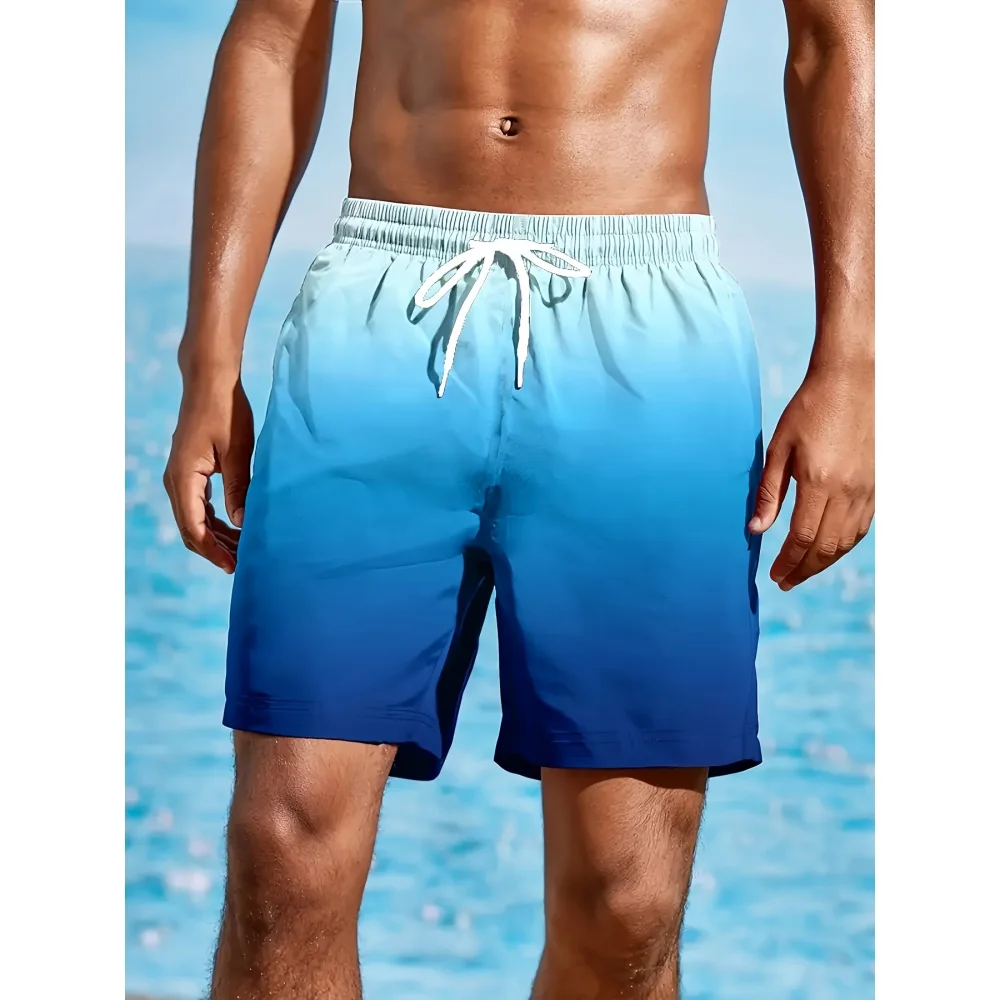Fashion Gradient Pattern Swim Trunks for Men Colorful 3D Printed Beach Shorts Summer Fashion Hawaii Holiday Surfing Sports Short