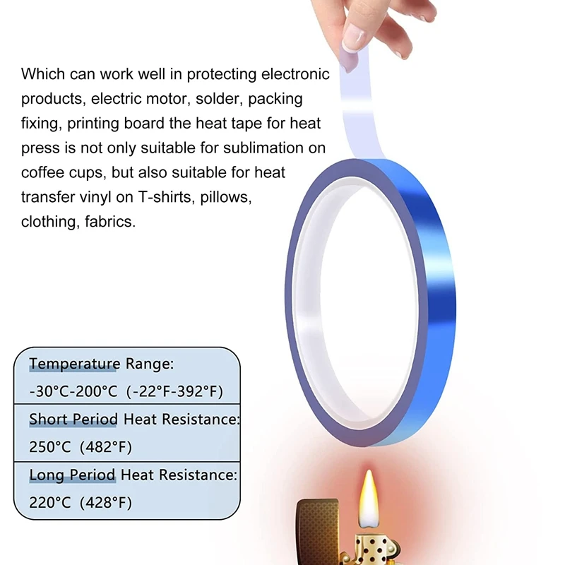 10 Rolls Heat Tapes Sublimation Blanks Thermal Tape No Residue Tape Up To 260Celsius For Heat Sublimation Press