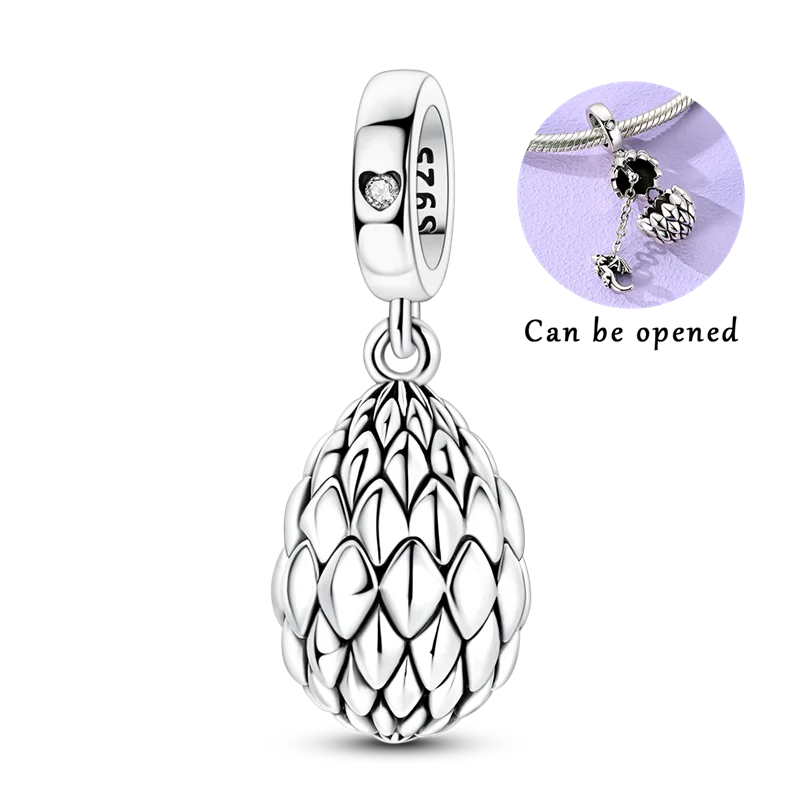 925 Sterling Silber Drachenei Öffnungs- und Schließanhänger Perle CZ Zirkon Anhänger Passend für Original-Armband DIY Schmuck Geschenk – Detail 3