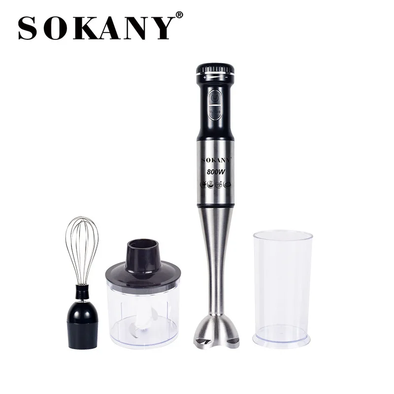 SOKANY 800W 4-in-1 Immersion Hand Stick Blender Mixer Vegetable Meat Grinder 800ml Chopper Whisk 600ml Smoothie Cup