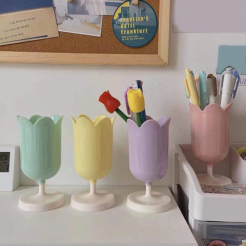 Creative Flower Pen Holder Desktop Storage Pen Ornaments Tulip Pencil Holder Office School Desk Organizer Students Stationery