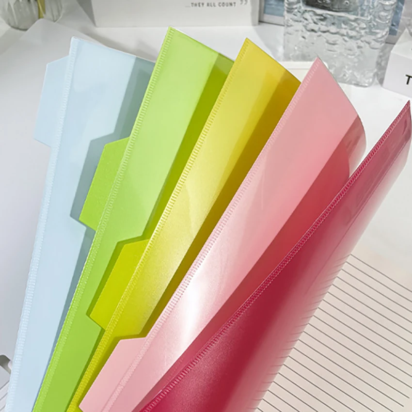 A4 3-Hole Plastic Divider Pages with Side Tab, Colorful Double Pocket Folder Inserts, Transparent Index Dividers for A4 3 Ring