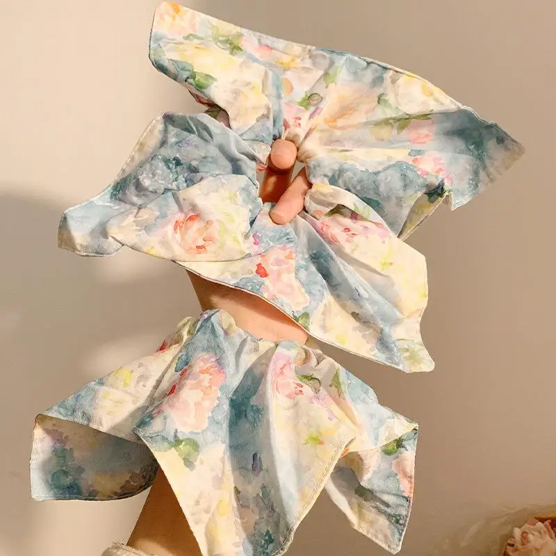 

Cute Floral Oversized square Scrunchies for Women Korean Lattice Cherry Hair Ties Ponytail Holder Headwear Hair Accessories