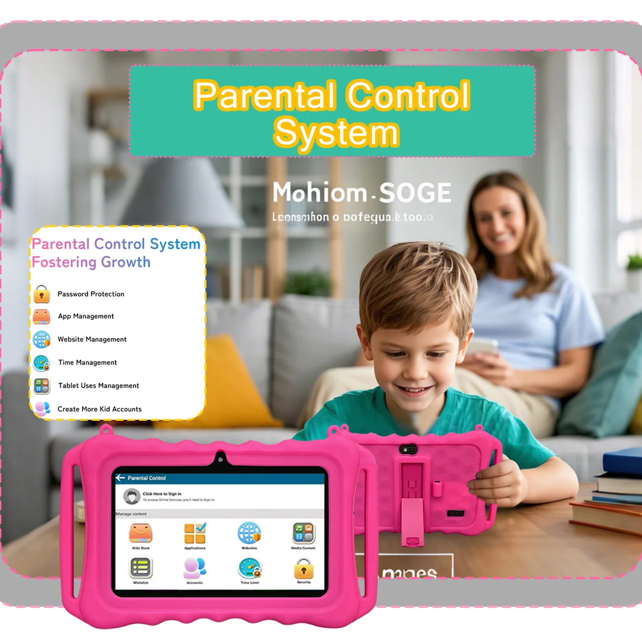 Tablet infantil de 7 polegadas, tablet infantil com controle de pais, câmeras duplas, presentes infantis para o Natal e aniversário