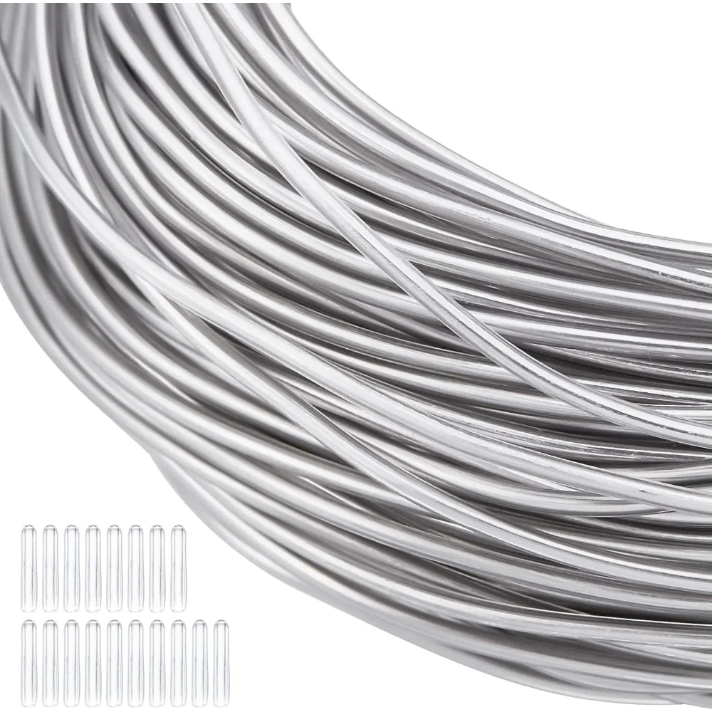 17 Gauge Silver Bendable Aluminum Craft Wire with 20 Caps 131FT Transparent PVC Plastic Covered Aluminum Wire for Shaping Brim