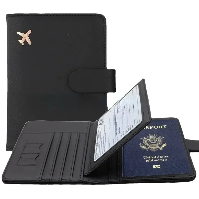 Funda para pasaporte de cuero PU para hombre y mujer, porta pasaporte de viaje con tarjetero, funda protectora tipo billetera