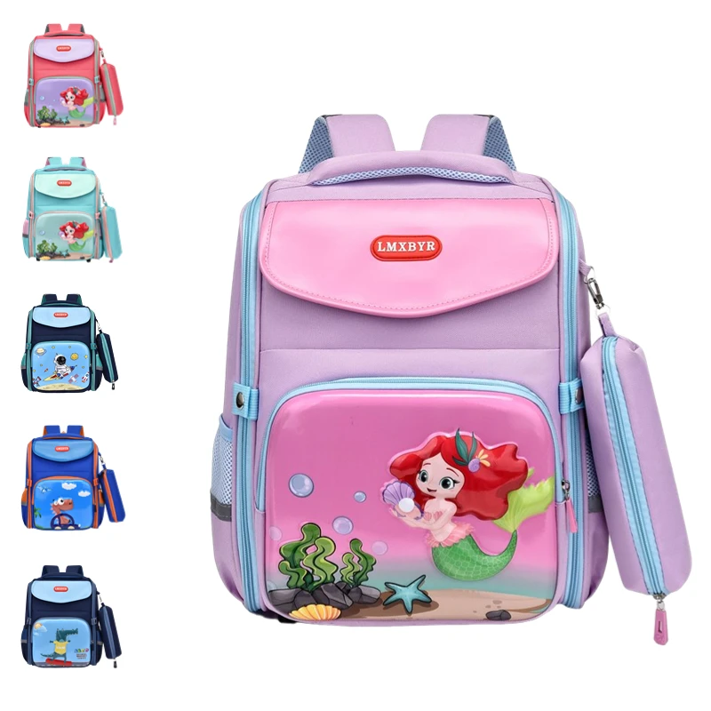 Large Capacity Student Space Backpack Cute Mermaid Dinosaur Astronaut Backpack Cartoon Leisure Bag with Pencil Case