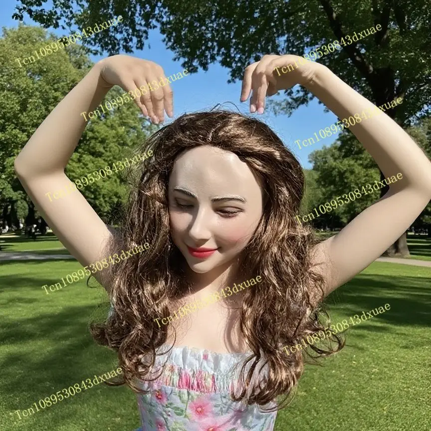 New simulation beautiful woman advanced mask wig curly hair headgear, hot event party performance game drag cos