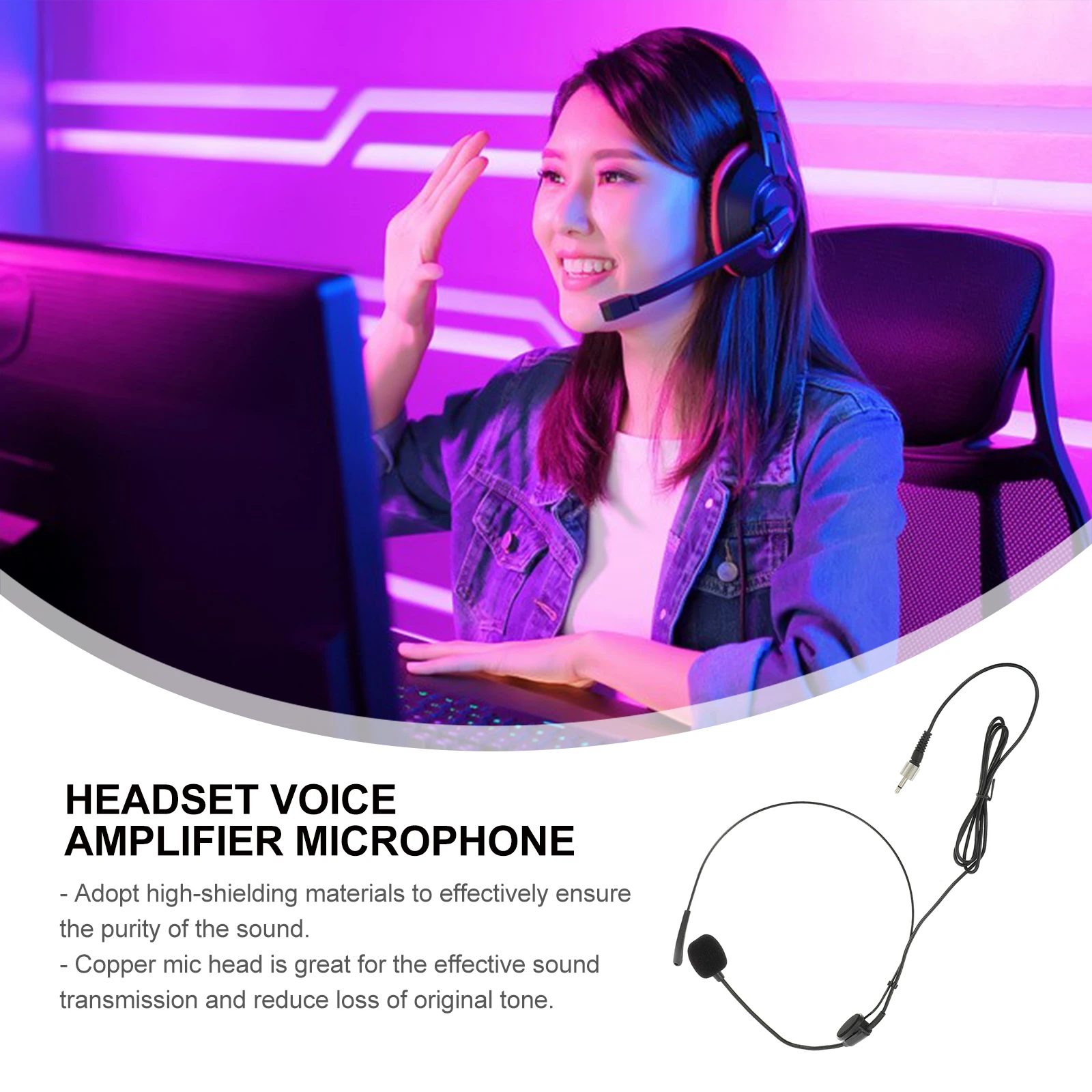 

Wired Microphone Adjustable Length Angle High Shielding Sound Purity Ear Mounted Voice Amplifier Lightweight Professional