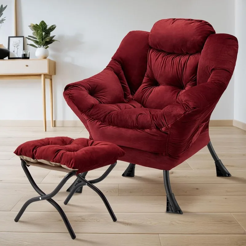 Lazy Chair With Folding Ottoman Modern Large Accent Chair,Contemporary Lounge Leisure Sofa Chair With Armrests Upholstered Sofa