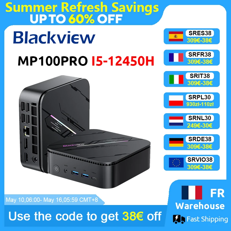Blackview MP100PRO NIEUWE Mini PC Intel I5-12450H Windows 11 8-Core 12-thread 16GB+512GB / 1TB WiFi 6 Mini Computer PC BT5.2 - afbeelding 1