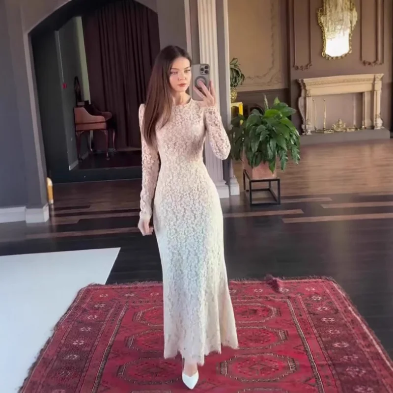 

2025New autumn elegant soft temperament long-sleeve long dress simple dress