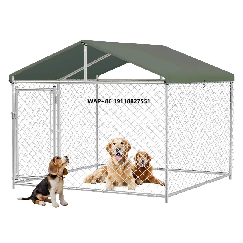 

Large Outdoor Dog Kennel Heavy Duty Outside Dog Kennel With Roof, Galvanized Steel Dog Kennel Fence for All Weather Conditions