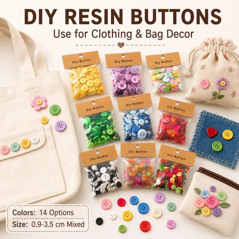 150g/Packung 0,9-3,5cm Gemischte Farben Harzknöpfe 2/4-Loch für DIY Nähzubehör Handgemachtes Handwerk – Detail 1