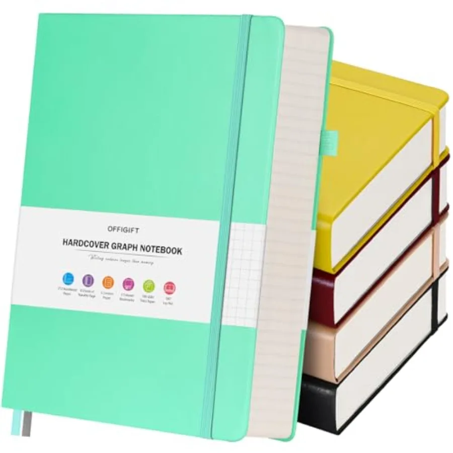 

5 Pack Graph Paper Notebook, 312 Numbered Pages Graph Notebook Bulk, 100gsm No Bleed Grid Paper Notebooks for Work, Hardcover L