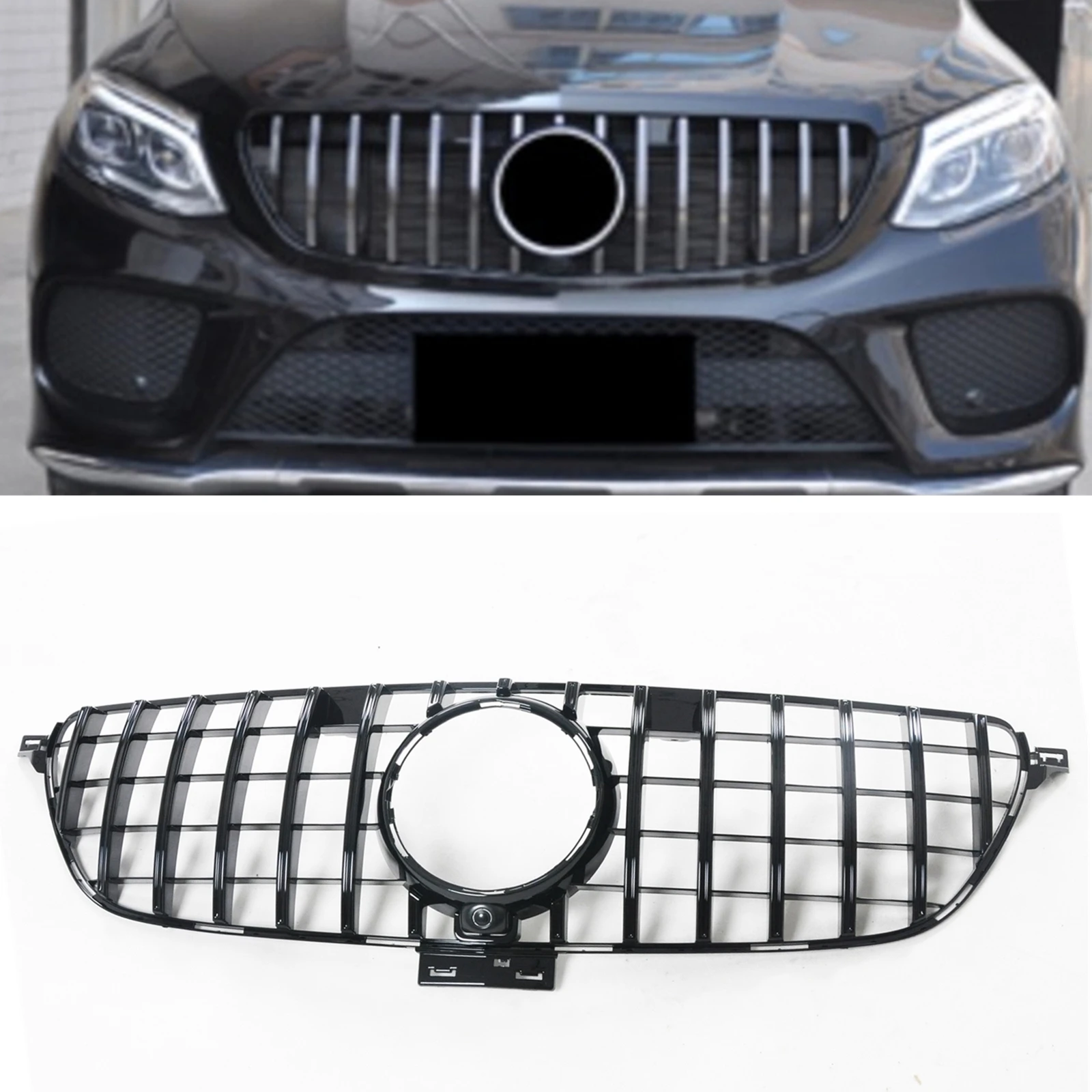 

Передняя решетка гриля для Mercedes Benz GLE Coupe W292 C292 2015-2019 GLE350 GLE400 GLE500 Black GT R Style, верхний бампер