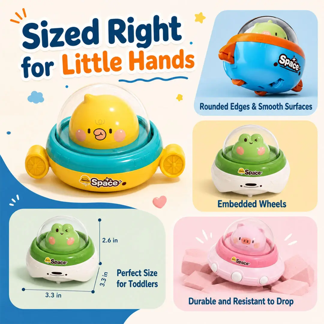 4Pcs Cute Press UFO Inertia Car, Pull Back Sliding Vehicle, Fun Early Educational Toy Cars, Perfect Gift for Toddlers