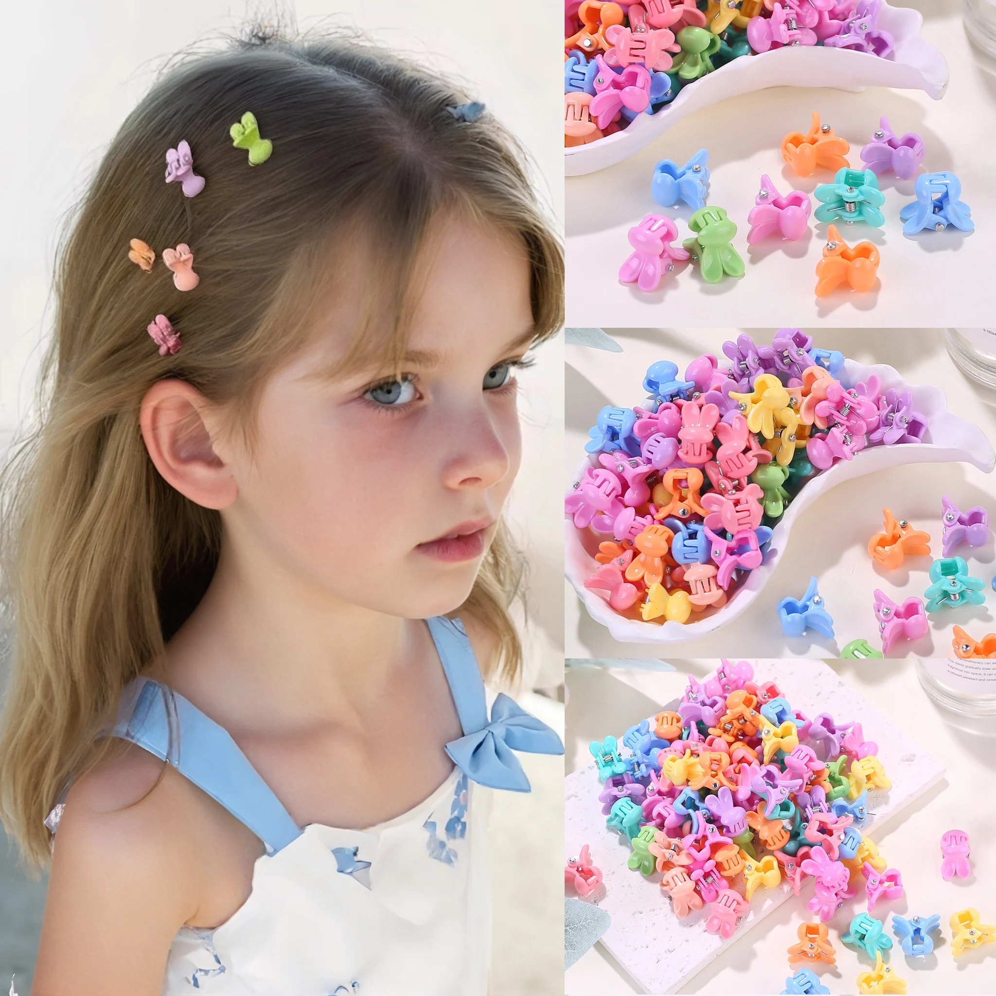 30/50/100Pcs Mini Rabbit Ear Hair Claw Clips, Candy Color Non‑Slip Small Grab Barrettes, Sweet Bangs Hair Pins for Little Girls