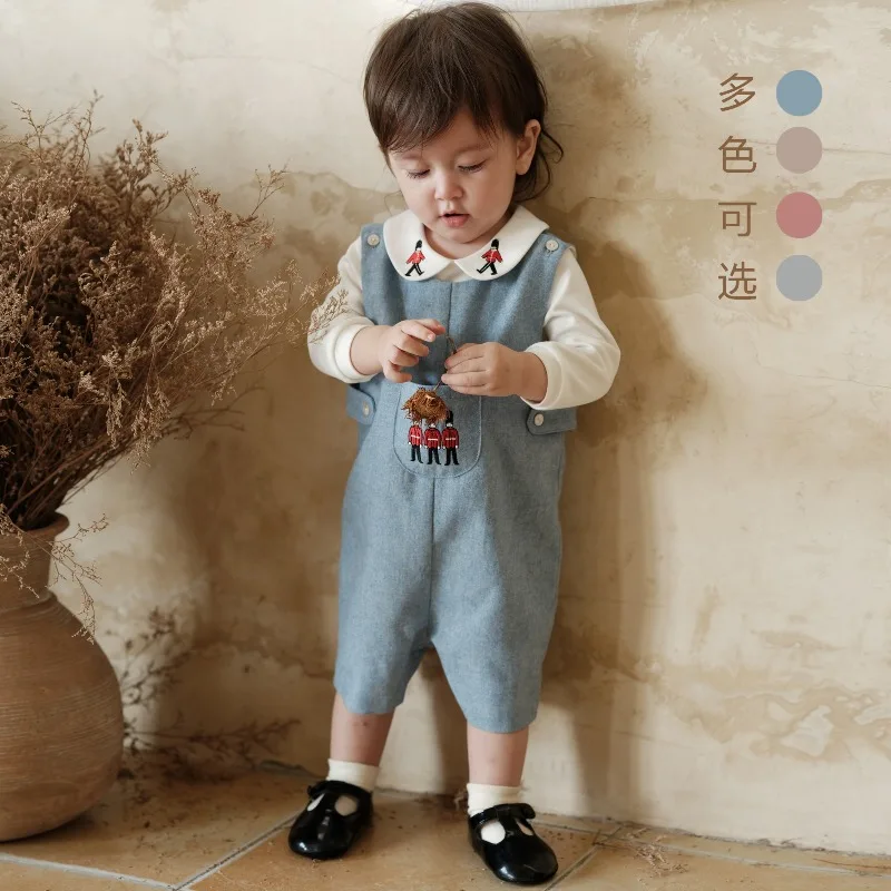 

Шерстяной жилет для маленьких мальчиков, комбинезон в испанском стиле, повседневный британский осенне-зимний штаны с вышивкой для мальчиков и девочек, зимняя детская рождественская одежда