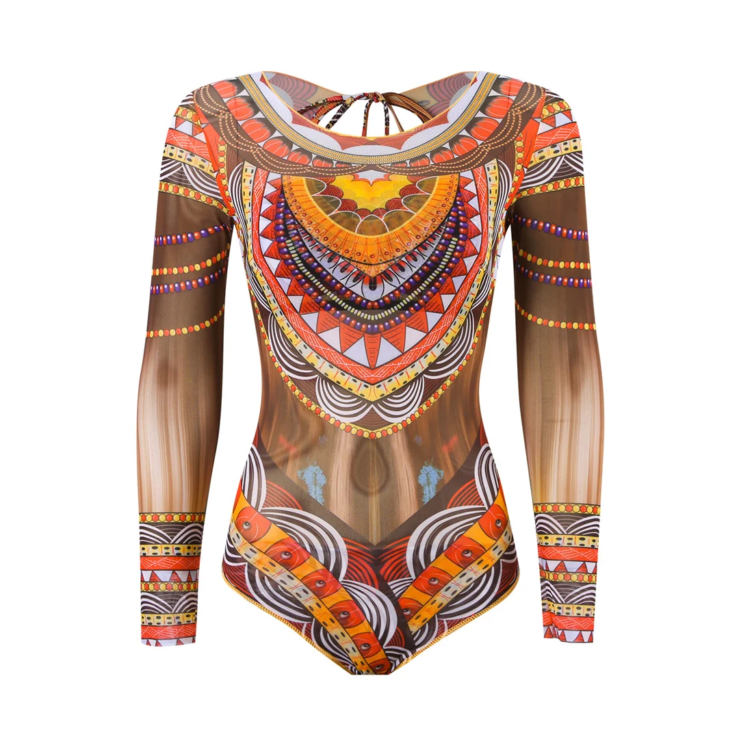 S - XXL 2026 Neues bedrucktes Langarm-Badekleid mit Überwurf, einteiliger Badeanzug für Damen, Badebekleidung, Badeanzug, Schwimmanzug V7346 – Detail 4
