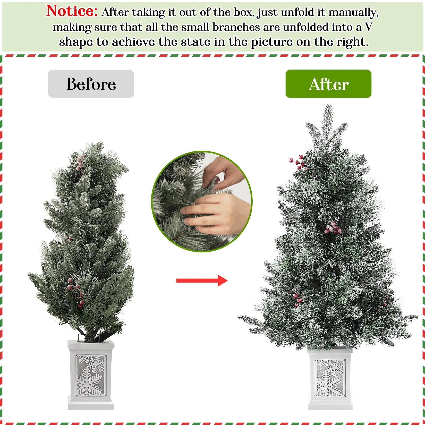 3FT Artificial Christmas Tree, Flocked Fiber Optic Christmas Tree with 78 Warm White LED Lights 8 Lighting Modes, Snow Light Box Decor, Plastic & Iron Material for Xmas Home Holiday Decoration