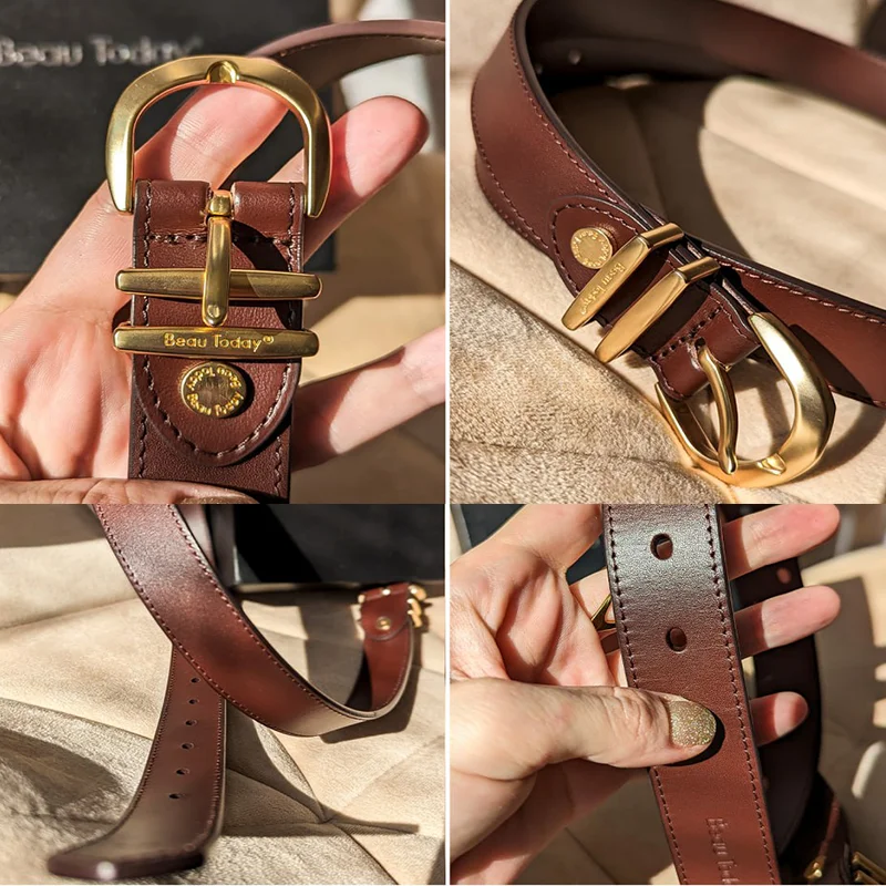 BeauToday Belt Women Cow Leather Horseshoe Buckle Sewing  display picture 1