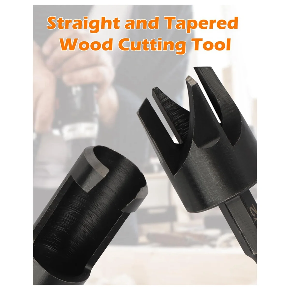 Tools Plug Cutter, 8Pcs Wood Plug Cutters Drill Bit Set with 1/4 Hex Shank, Straight and Tapered Taper Cutting Tool