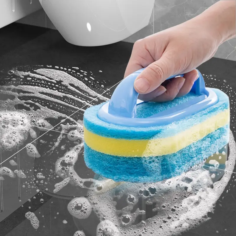 Cleaning Brush with Handle Kitchen Sponge Wipe Thickening Bathroom Tile Cleaning Sponge Household Stain Removal Clean Tools