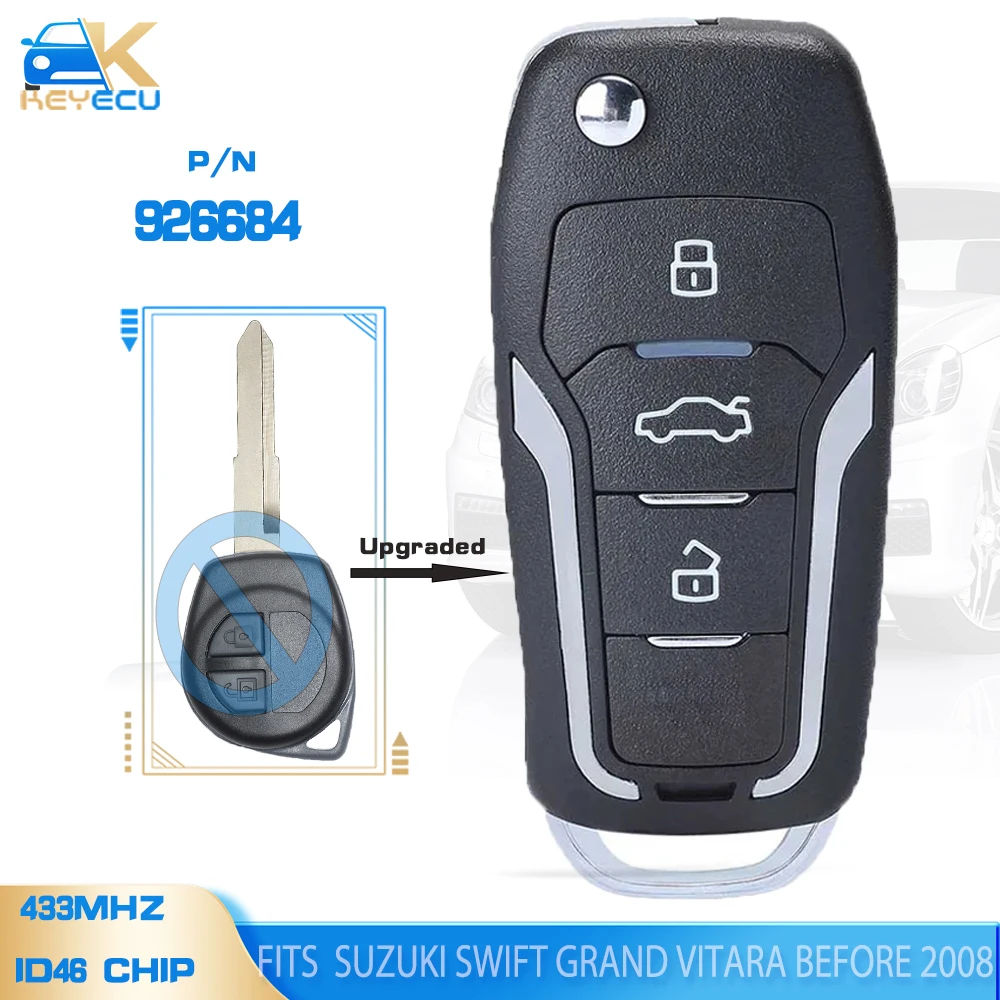 

KEYECU P/N: 926684 ,433MHz ID46 Chip Upgraded Remote Key Fob for Suzuki Swift Grand Vitara Before 2008