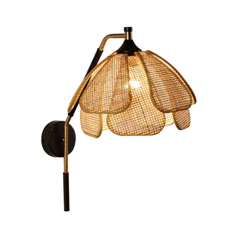 

Wabi-sabi wind rattan wall lamp retro homestay decorative bedroom lamp Japanese zen handmade petal bedside lamp