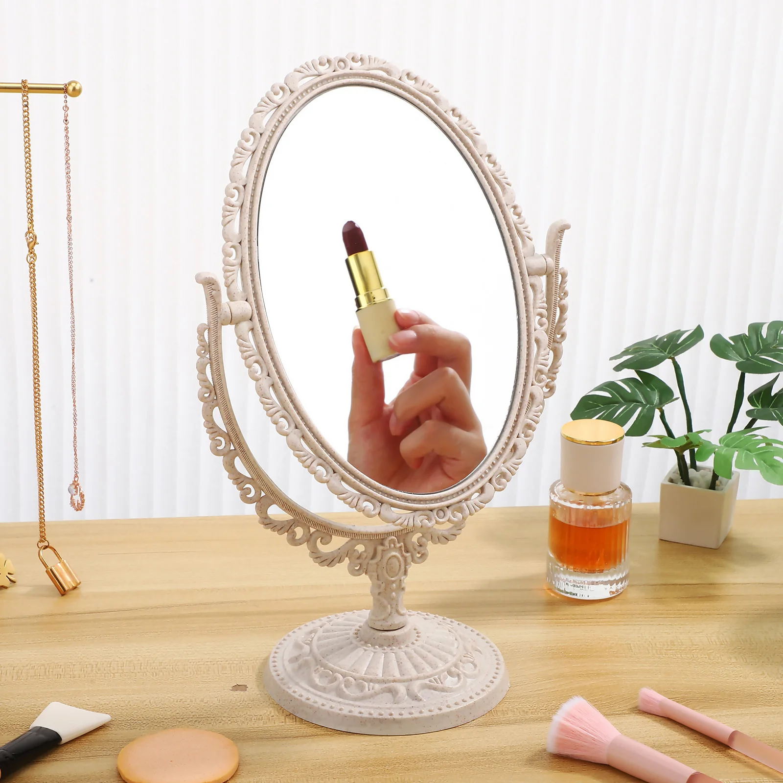 1개 우아한 회전식 화장 거울 빈티지 탁상용 화장대 투명 무결점 실용적인 선물 선택 빈티지 거울