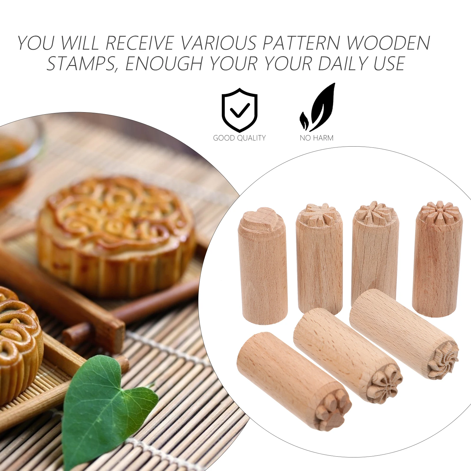 

7pcs Wooden For Diy Craft Accessories Wood Pottery Stamp Carving Tools Decorative Stamps Block Craft Stamps For
