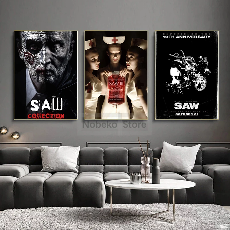 Classic Horror Thriller Movies Saw Series Mask Jigsaw Killer Poster and Prints Canvas Painting Wall Art Pictures Home Room Decor