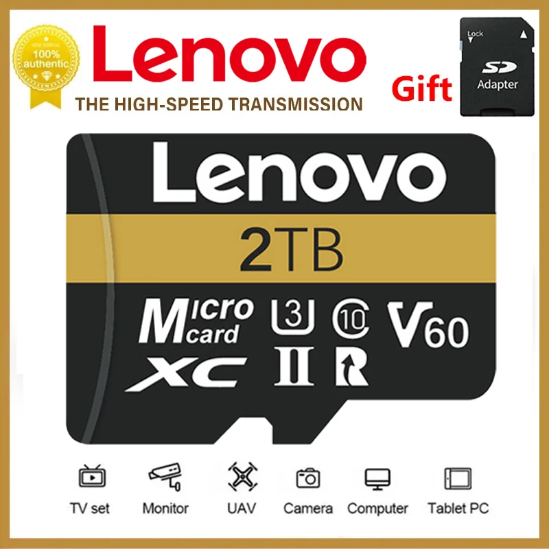 Lenovo Memory Card 128GB 2TB 1TB 512GB 256GB Micro TF SD Card V60 High Speed Cameracartão De Memória For Phone Camera