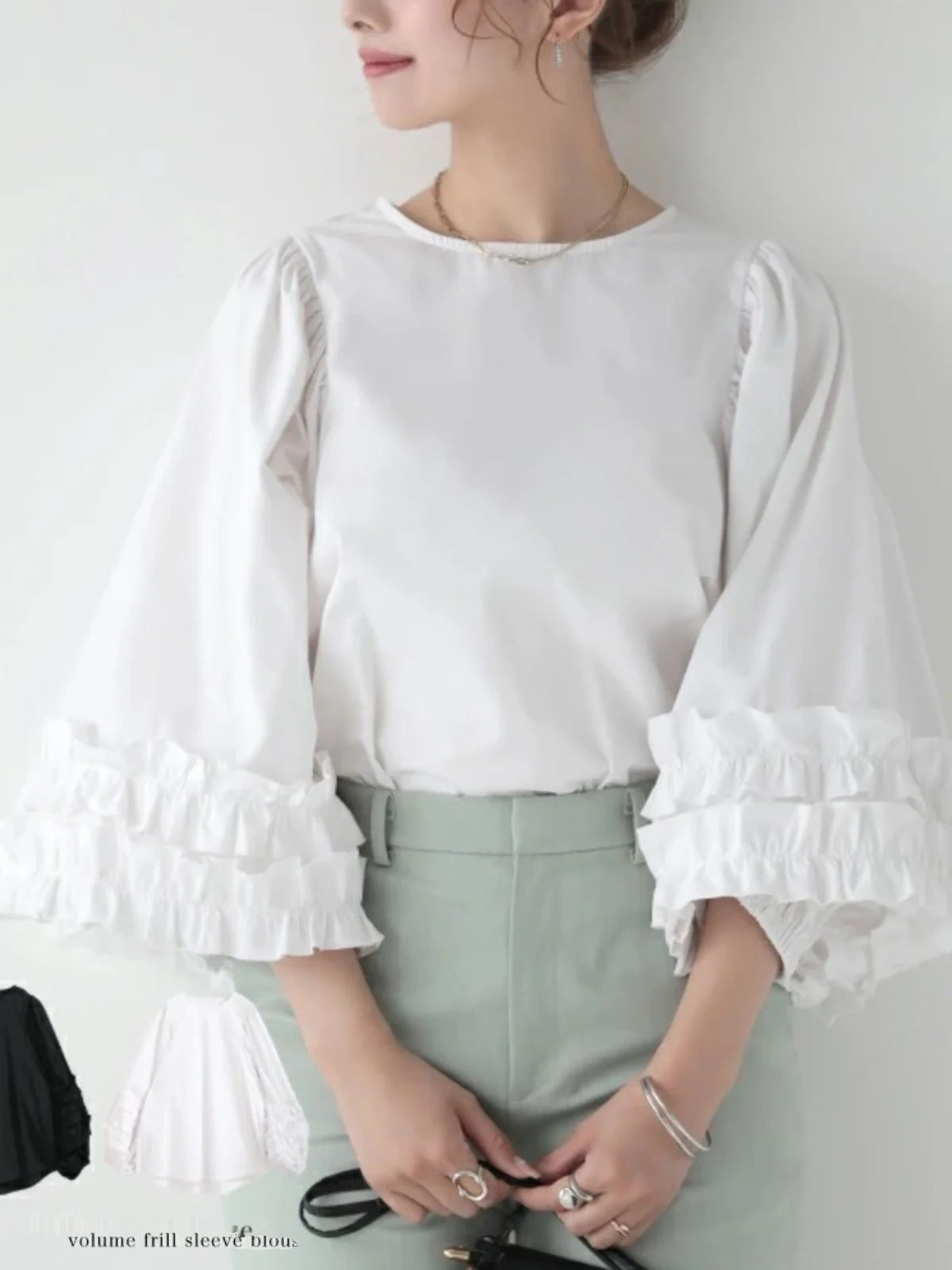 

Женская свободная блузка Rozita с круглым вырезом, в японском стиле, весенняя, с рукавами-фонариками, из чистого хлопка, однотонная