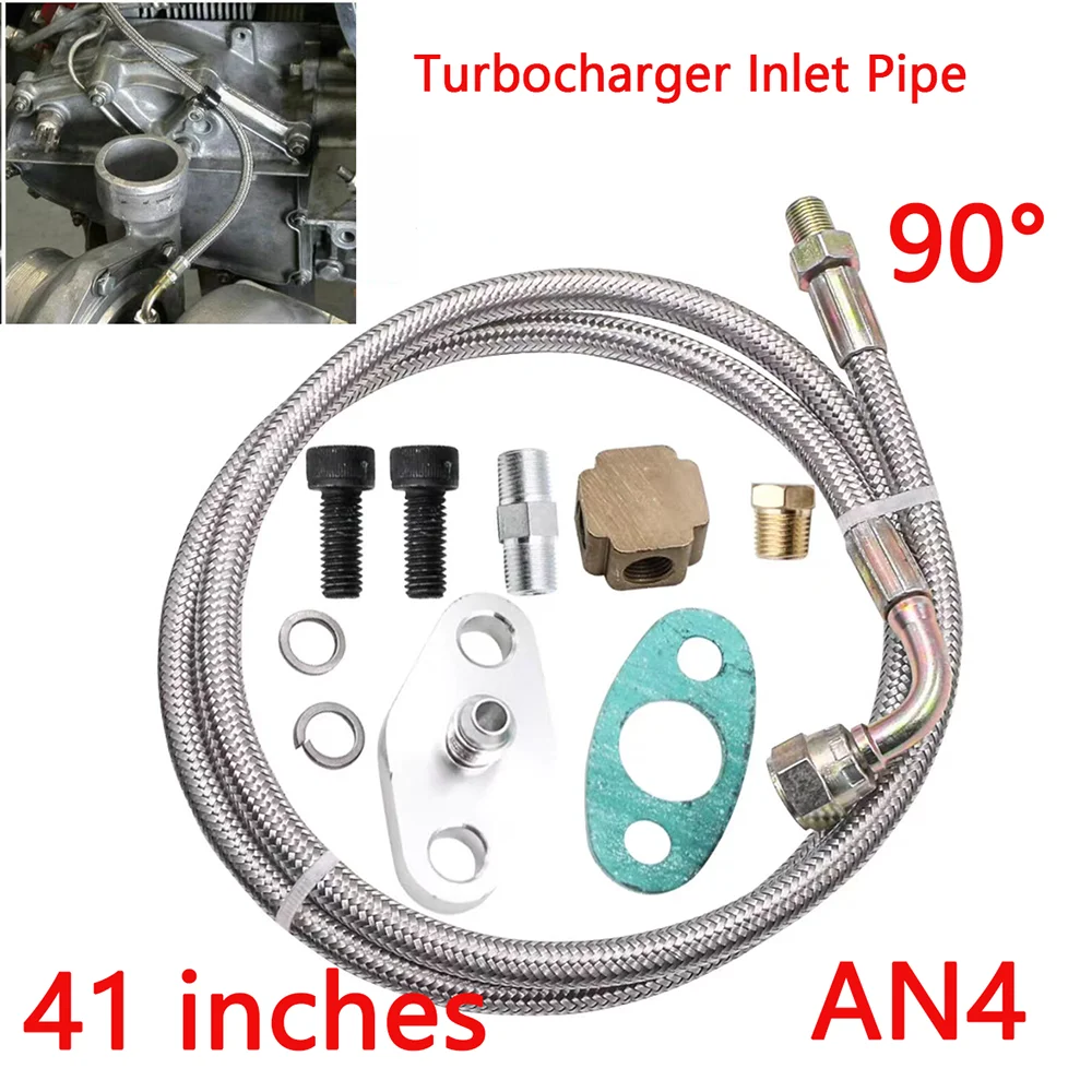 Turbocharger Aluminum Turbo Oil Feed Line Inlet Hose Feed Line for T3 T4 T7 GT32 GT40 GT42 GT4294R GT4202R Oil Drain Kit