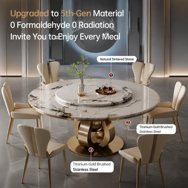 Round Microcrystalline Stone Marble Dining Table Set Italian Light Luxury Blue Jadeite Rock Slab Table and Chairs for Home