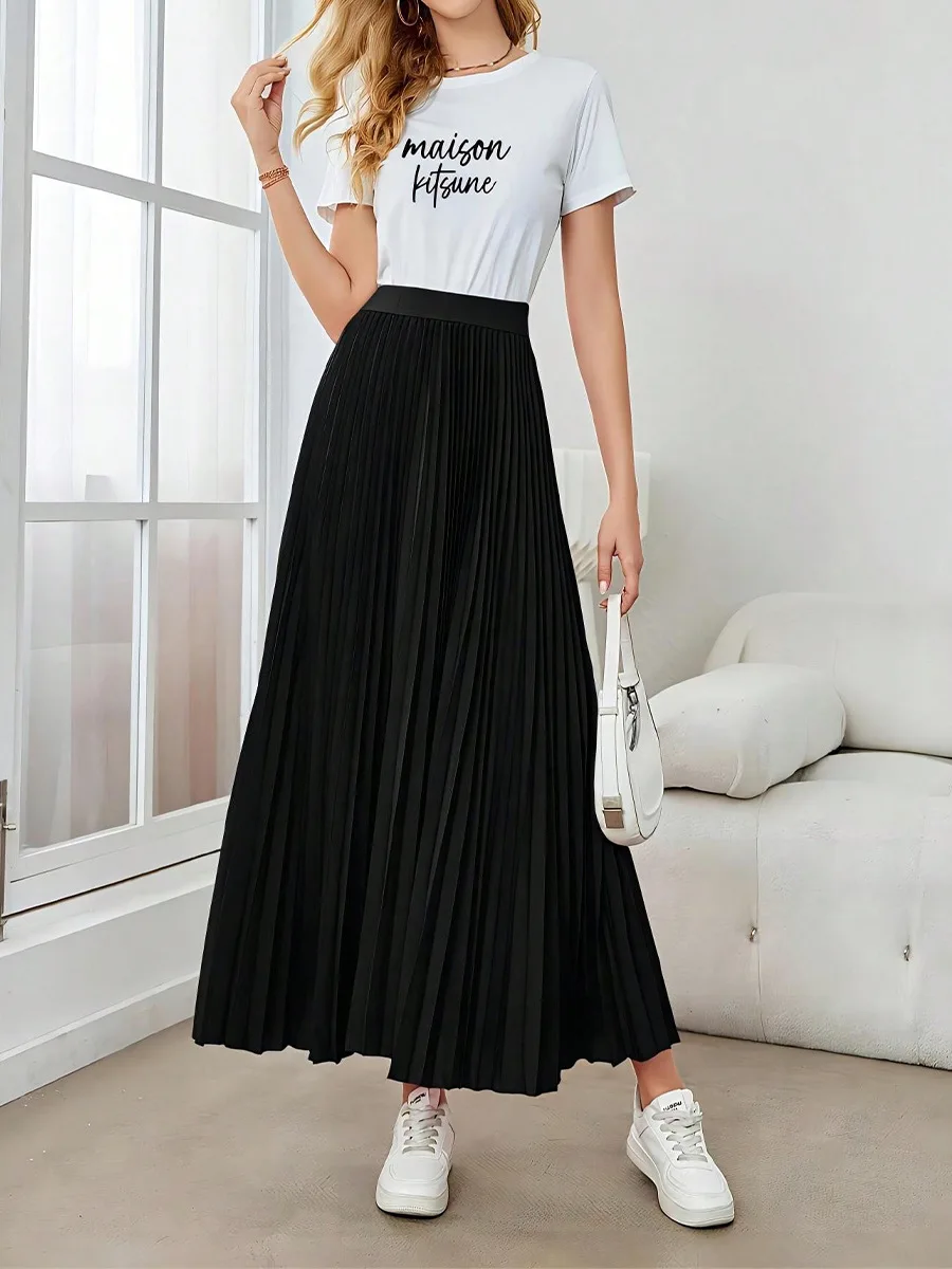 Elegante gonna europea a mezza lunghezza con orlo a ombrello a trapezio raccolto per donna