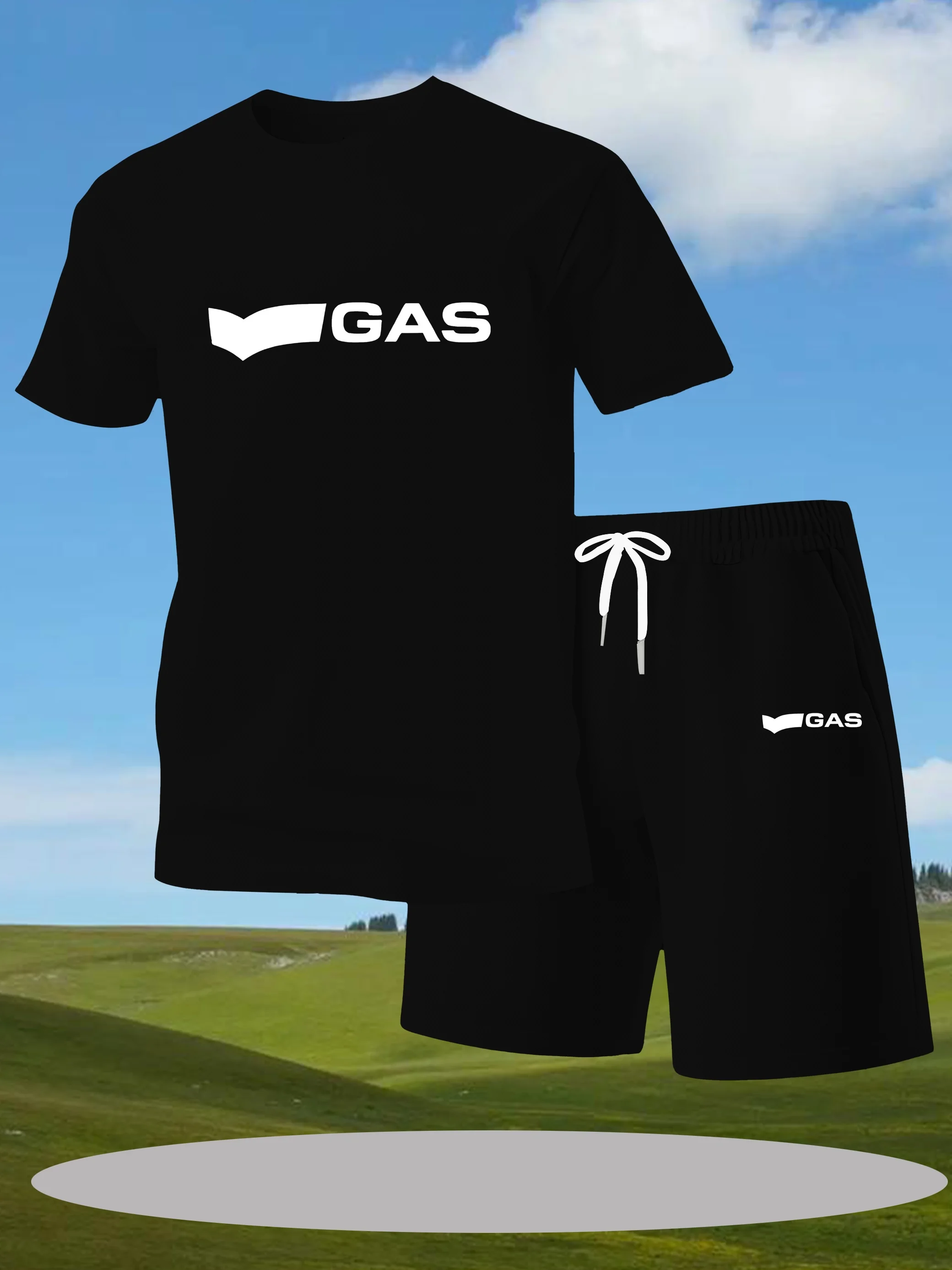 طقم شورت كاجوال مكون من قطعتين مع طقم صيفي خارجي للرجال مطبوع عليه حروف