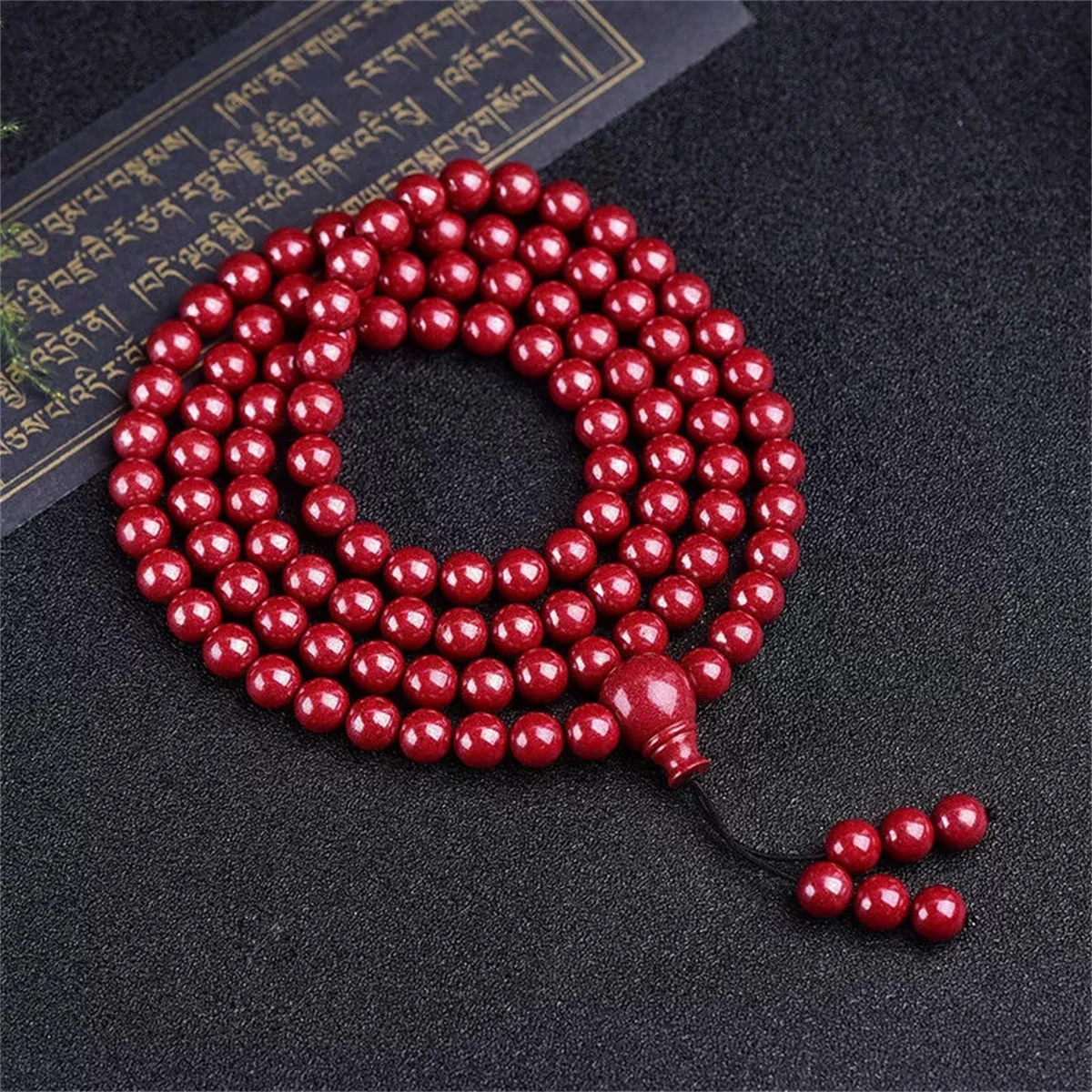 108 Beads 6mm/8mm Buddhist Imitation Cinnabar Beaded Bracelets For Women Men Natural Sandalwood Bead Prayer Bangle Lucky Jewelry