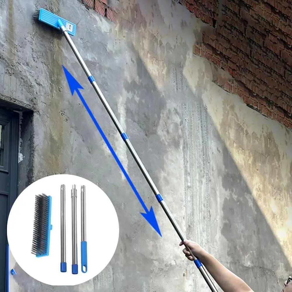 Long Handle Floor Wire Brush Heavy Duty Stainless Steel Tile Scrub Brush Telescopic Handle Rough Bristle Heavy Duty Wire Brush