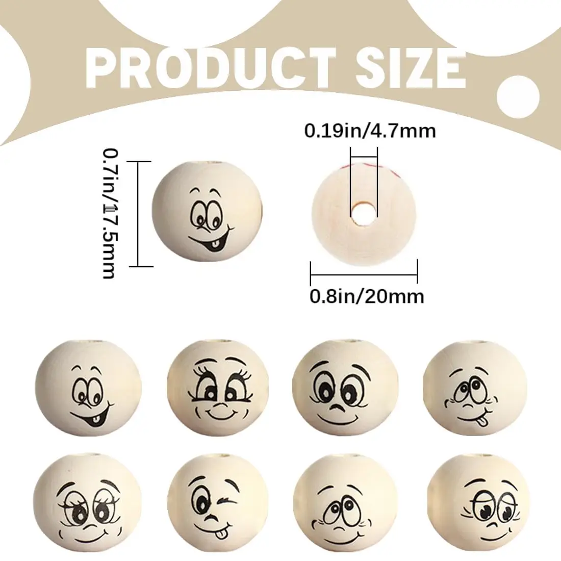 40Pcs Wooden Bead Expression Face Jewelry Making Beads for DIY Lucky Worms Crafts Keychains Earring Necklace Loose Beaded Access view 2