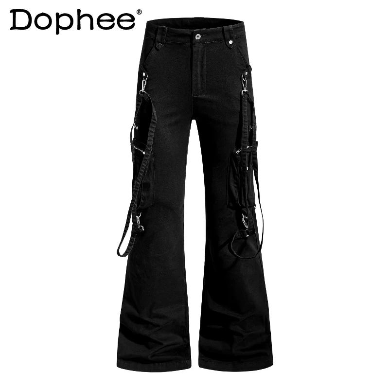 

Men's Women's 2026 Four Seasons Wear New Fashion Detachable Ribbon Trousers Male Chic Multi-pocket Flared Pants Comfort Trousers