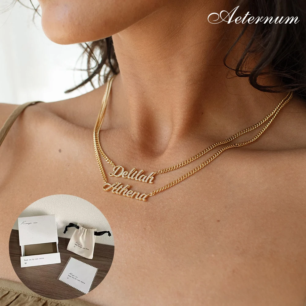 

Персонализированное женское ожерелье с именем на заказ и подвеской из нержавеющей стали с цирконом, ювелирные изделия с изящными бриллиантами, подарок на праздник